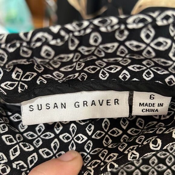 Susan Graver Stretch slim Patterned Pants Black White Size 6 - Picture 3 of 16